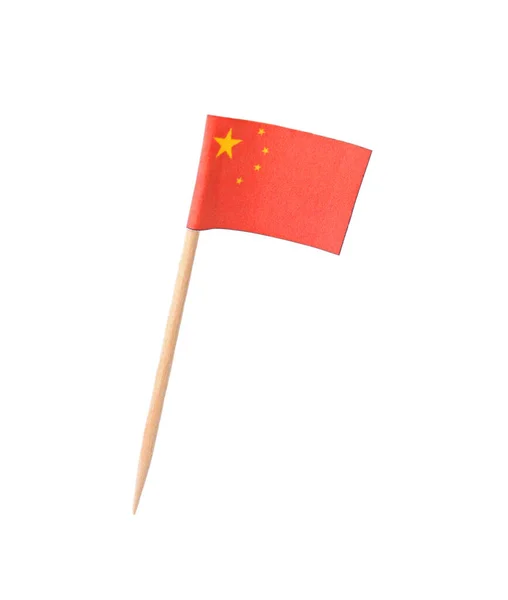 Mała Papierowa Flaga Chin Odizolowana Białym — Zdjęcie stockowe