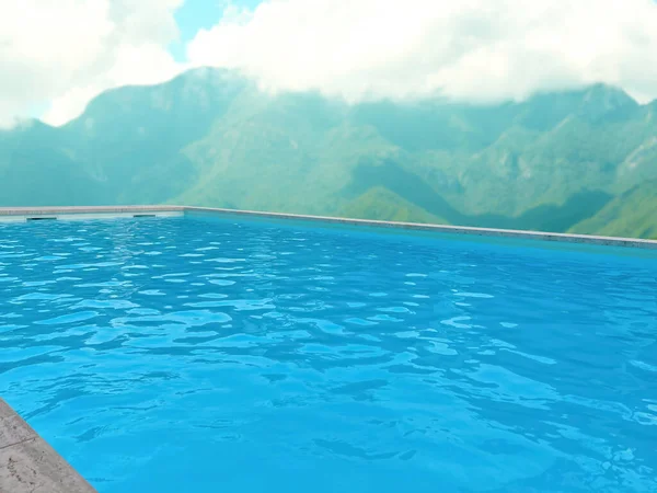 Outdoor Swimming Pool Luxury Resort Beautiful View Mountains — Stock Photo, Image