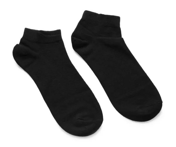 Pair Black Socks White Background Top View — Stock Photo, Image