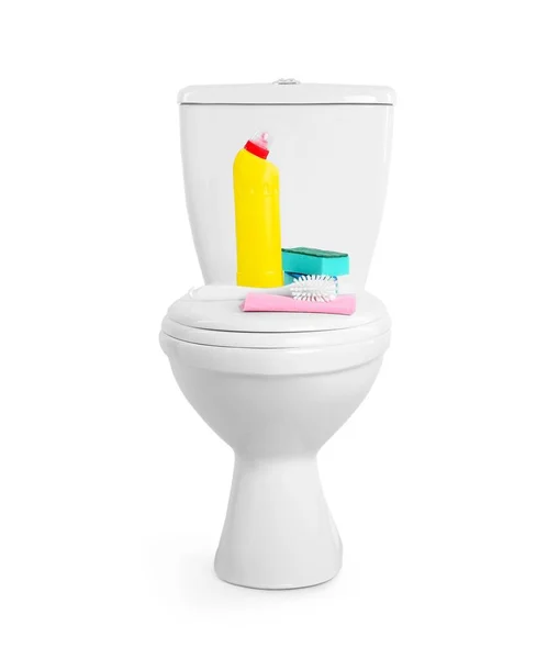 Tuvalet Temizlik Malzemeleri Beyaz Arka Planda — Stok fotoğraf