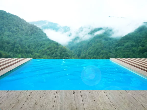 Piscina Exterior Resort Luxo Com Bela Vista Para Montanhas — Fotografia de Stock