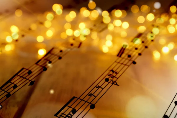 Hoja Con Notas Musicales Como Fondo Primer Plano Canciones Navidad — Foto de Stock