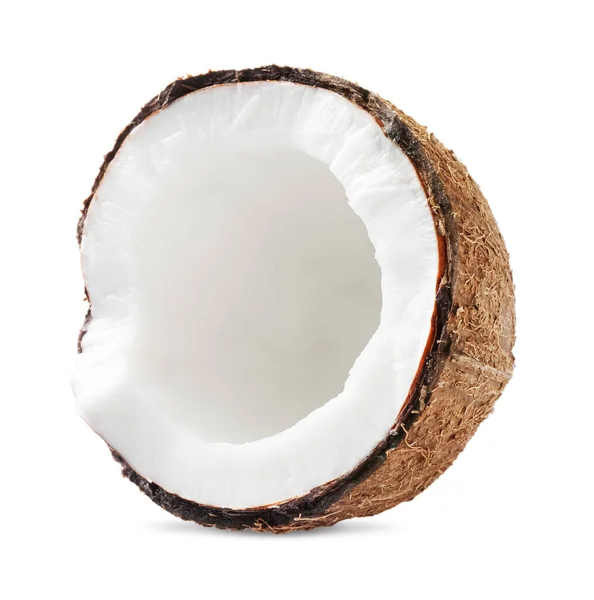 Половина Спелого Кокоса Изолирована Белом — стоковое фото