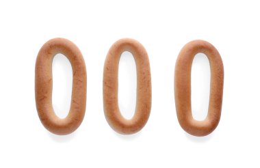 Lezzetli kuru simit (sushki) beyaz, üst görünümde izole