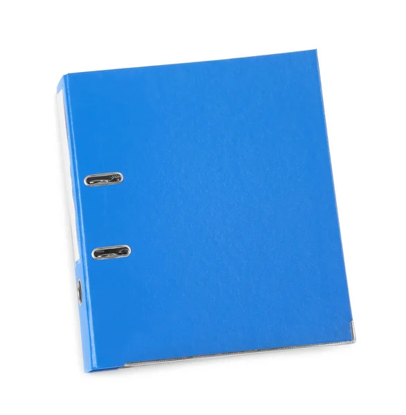 一个蓝色的办公室文件夹 独立在白色的顶部视图 — 图库照片