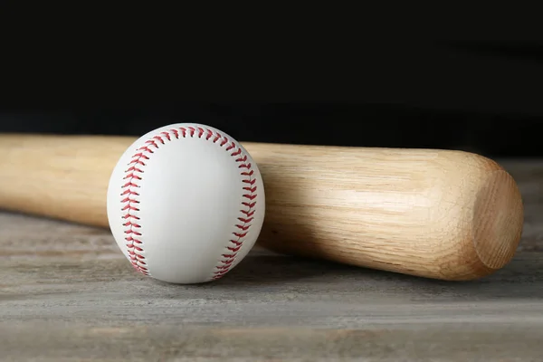 Baseball Bat Ball Wooden Table Sports Equipment — Stock Photo, Image