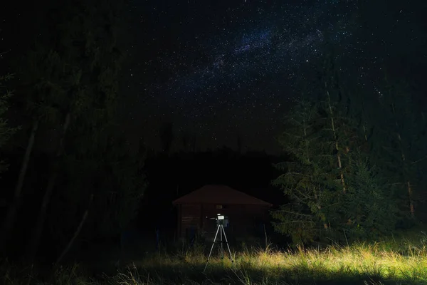Modern Telescope Night Outdoors Learning Astronomy — Stock Photo, Image