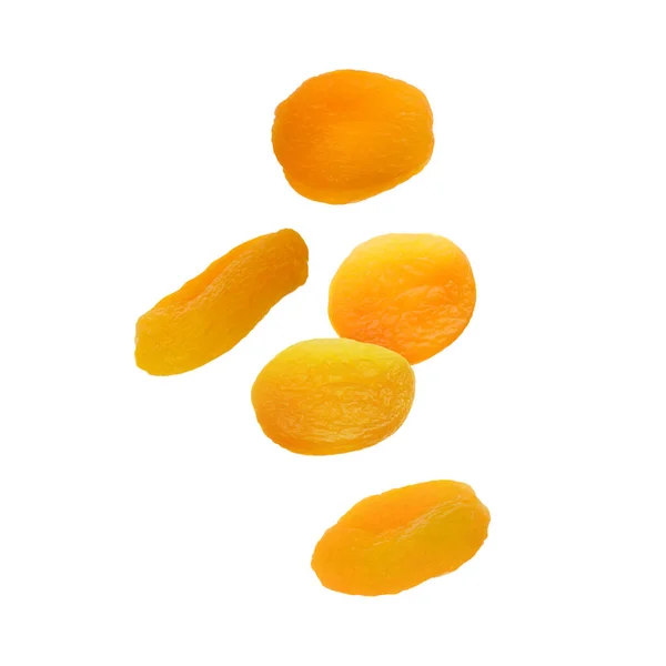 Beaucoup Abricots Secs Savoureux Sur Fond Blanc — Photo