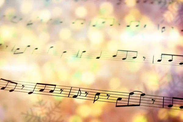 Hoja Con Notas Musicales Como Fondo Primer Plano Canciones Navidad —  Fotos de Stock