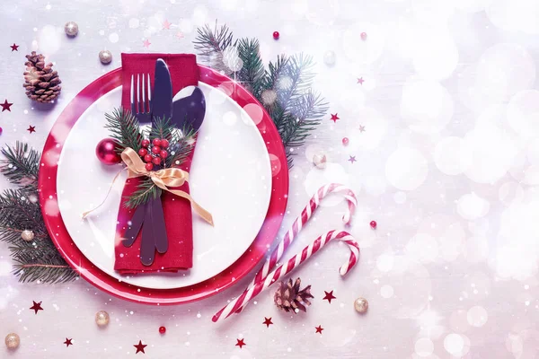 Рождественский Стол Белом Фоне Плоский Лежал — стоковое фото