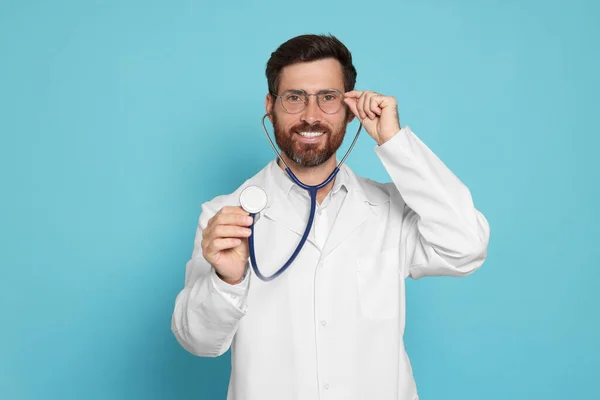 Doctor Stethoscope Light Blue Background — Stock Photo, Image