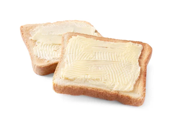 Tasty Toasts Butter White Background — Fotografia de Stock