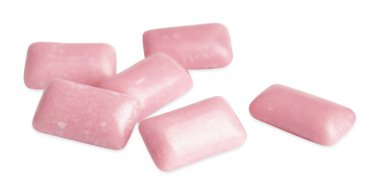 Beyaz arka planda bir yığın lezzetli diş eti.