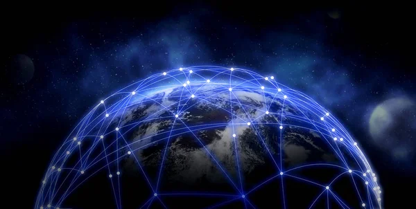 Global Nätverksanslutning Jord Det Öppna Rummet Och Digital Webb Illustration — Stockfoto