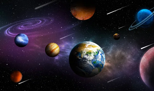 Galax Med Stjärnor Kometer Och Planeter Banner Design Fantasivärld — Stockfoto