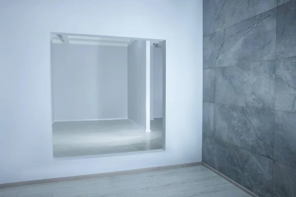 Leeres Renoviertes Zimmer Mit Quadratischem Loch Wandöffnung Für Fenster — Stockfoto