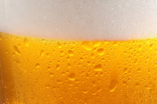 Glass Tasty Cold Beer Foam Condensation Drops Background Closeup — Photo