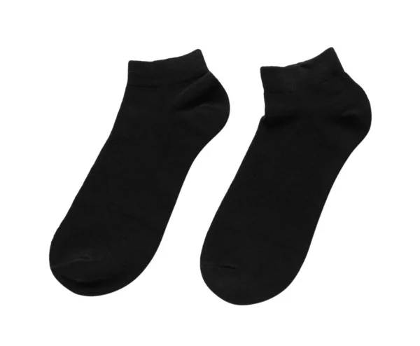 Paar Schwarze Socken Auf Weißem Hintergrund Ansicht Von Oben — Stockfoto