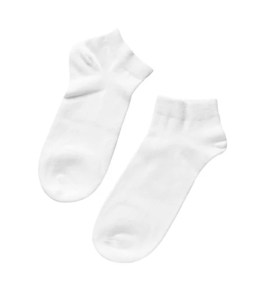 Dvojice Ponožek Izolovaných Bílém Horní Pohled — Stock fotografie