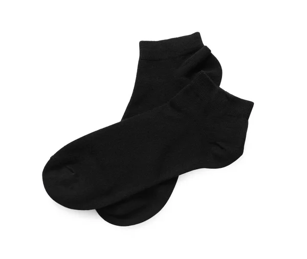 Pair Black Socks White Background Top View — Stock Photo, Image