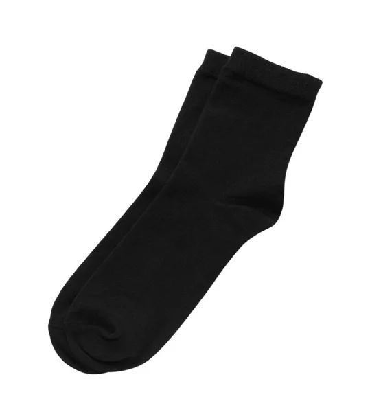 Dvojice Černých Ponožek Izolovaných Bílém Horní Pohled — Stock fotografie