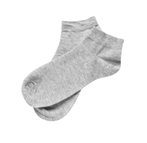 Pair Grey Socks White Background Top View — Stock Photo, Image