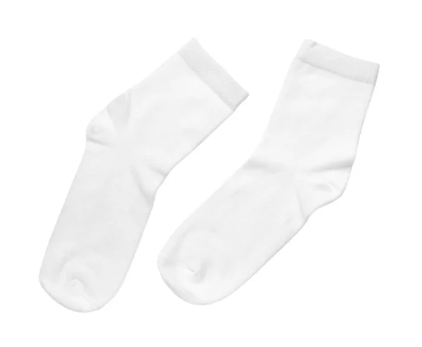Paar Neue Socken Isoliert Auf Weißem Untergrund Ansicht Von Oben — Stockfoto