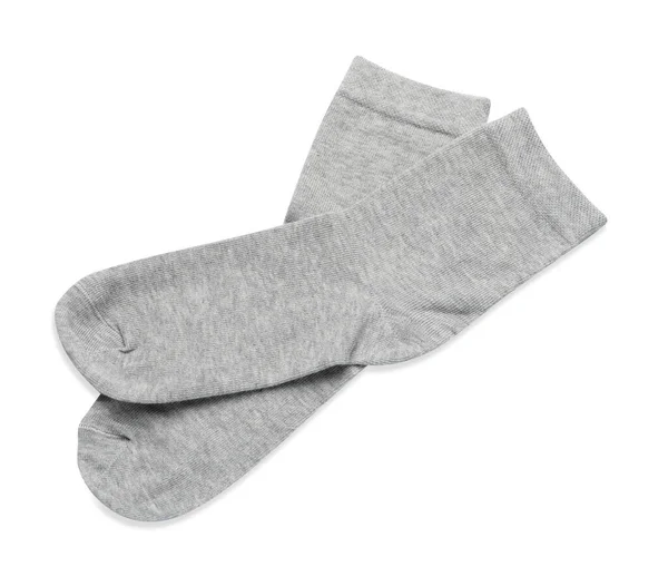 Pair Light Grey Socks Isolated White Top View — Stock Photo, Image