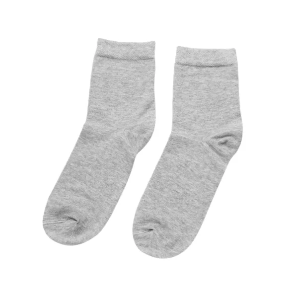 Dvojice Světle Šedých Ponožek Izolovaných Bílém Horní Pohled — Stock fotografie