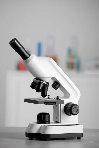 Modern Medical Microscope Grey Table Laboratory — Stok fotoğraf