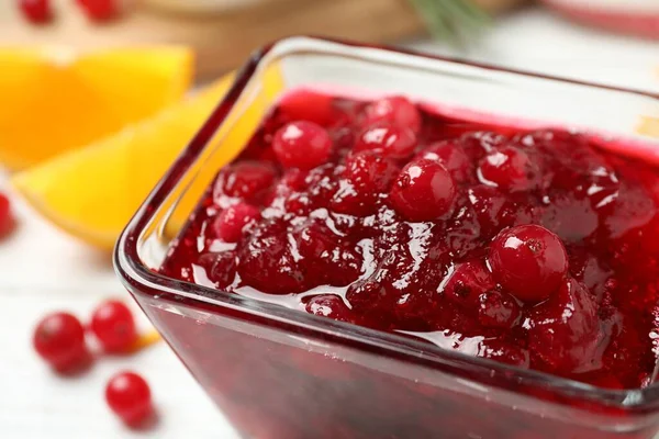 Delicious Cranberry Sauce Bowl Closeup View — Stock Photo, Image