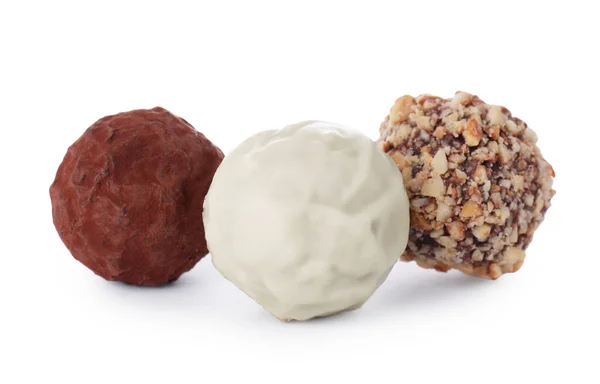 Различные Вкусные Шоколадные Конфеты Изолированы Белом — стоковое фото