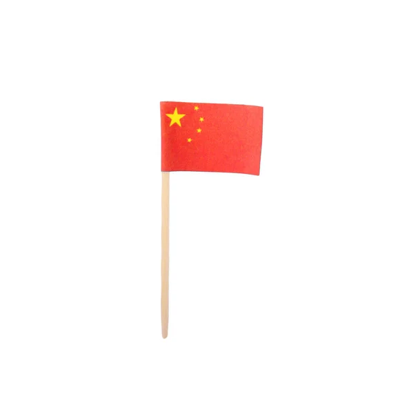 Liten Pappersflagga Kina Isolerad Vitt — Stockfoto