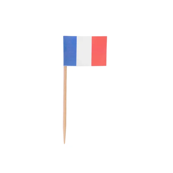 Liten Pappersflagga Frankrike Isolerad Vitt — Stockfoto