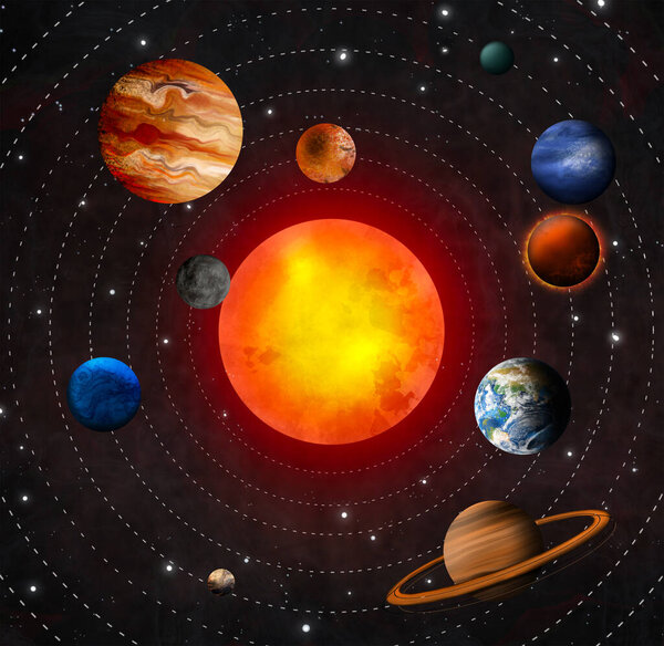 Galaxy with stars and planets, illustration. Fantasy world