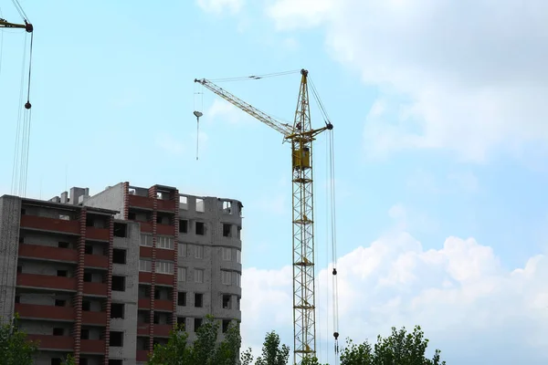Construction Site Tower Crane Unfinished Building — ストック写真