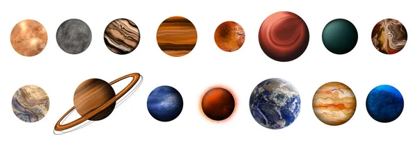 Set Multe Planete Diferite Fundal Alb Design Banner — Fotografie, imagine de stoc