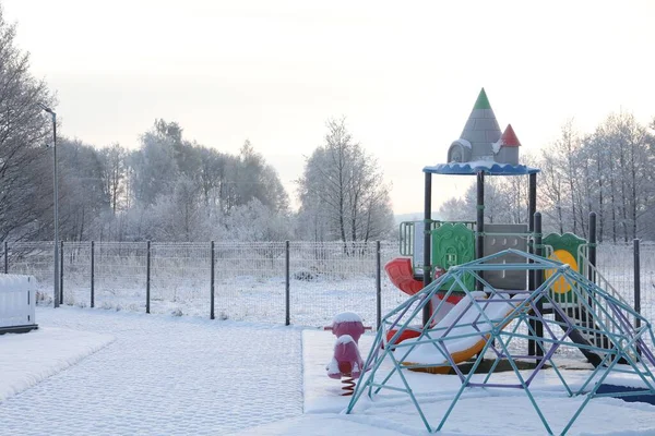 Beautiful Playground Covered Snow Winter Morning — Stock Photo, Image
