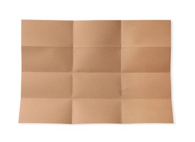 Katlanmış kraft kağıdı sayfa beyaz, üst görünümde izole