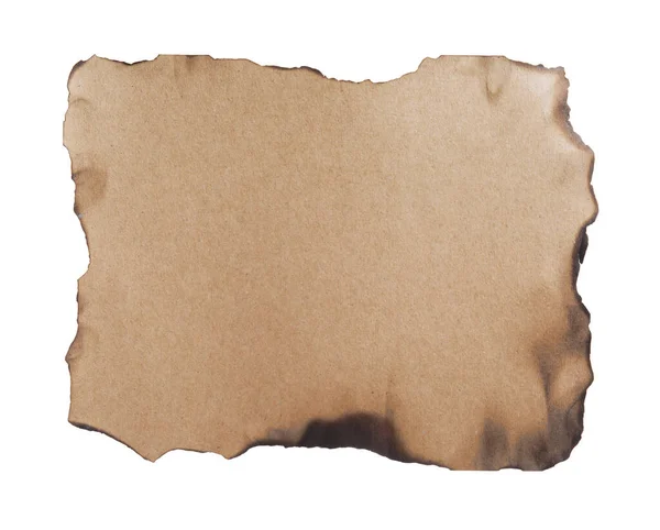 Kawałek Papieru Ciemnymi Przypalonymi Granicami Odizolowany Bieli Miejsce Tekst — Zdjęcie stockowe