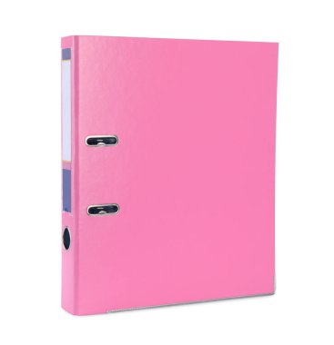 Beyaz üzerine izole edilmiş bir pembe ofis klasörü