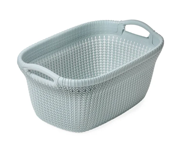 Empty plastic laundry basket isolated on white