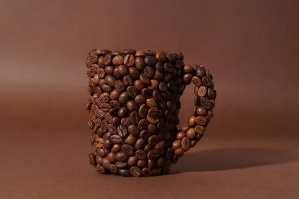 Κύπελλο Από Κόκκους Καφέ Καφέ Φόντο — Φωτογραφία Αρχείου