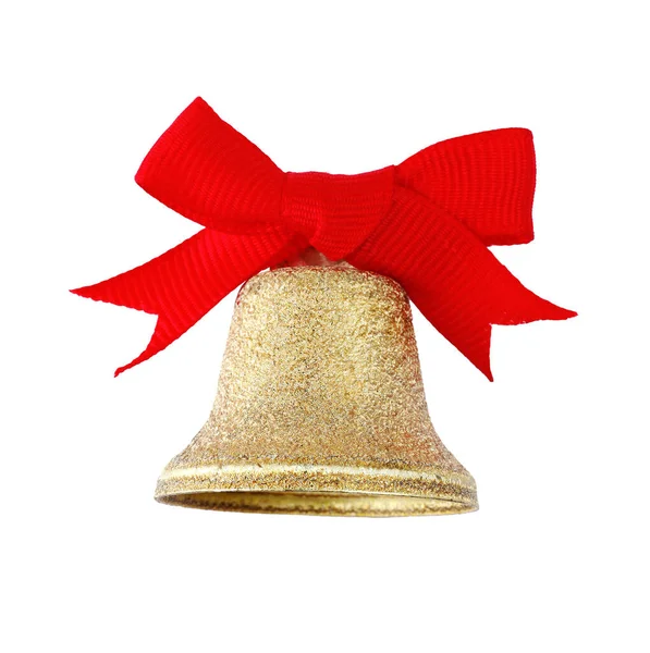 Stock image Shiny bell with red bow isolated on white. Christmas decoration