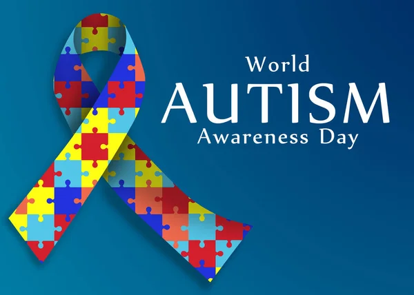 World Autism Awareness Day. Colorful puzzle ribbon in blue background