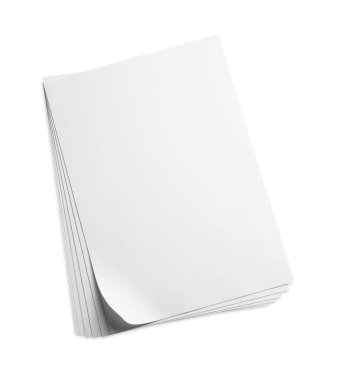 Beyaz arkaplanda boş kağıt sayfaları, üst görünüm