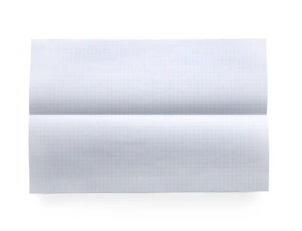 Kockás Papírlap Gyűrődéssel Fehér Háttéren Felülnézet — Stock Fotó