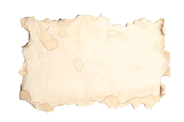 Шматок Паперу Темними Обпаленими Кордонами Восковою Печаткою Ізольовані Білому Вид — стокове фото