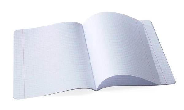 Copybook Aperto Con Fogli Carta Scacchi Sfondo Bianco — Foto Stock