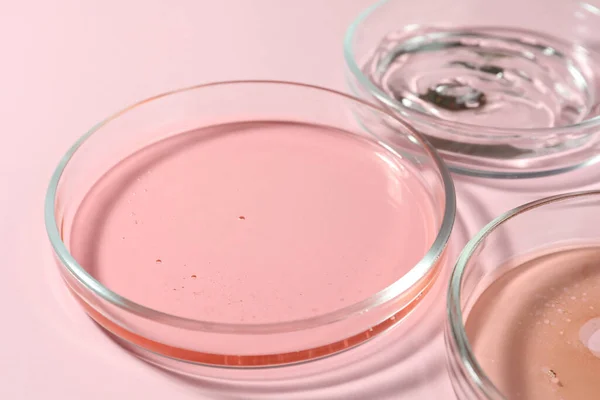 Petri Πιάτα Υγρά Ανοιχτό Ροζ Φόντο Closeup — Φωτογραφία Αρχείου